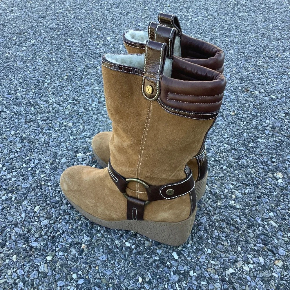 Cole Haan Suede Wedge Boots with Fur Lining and‎ Buckle Accent Women's Size 7B